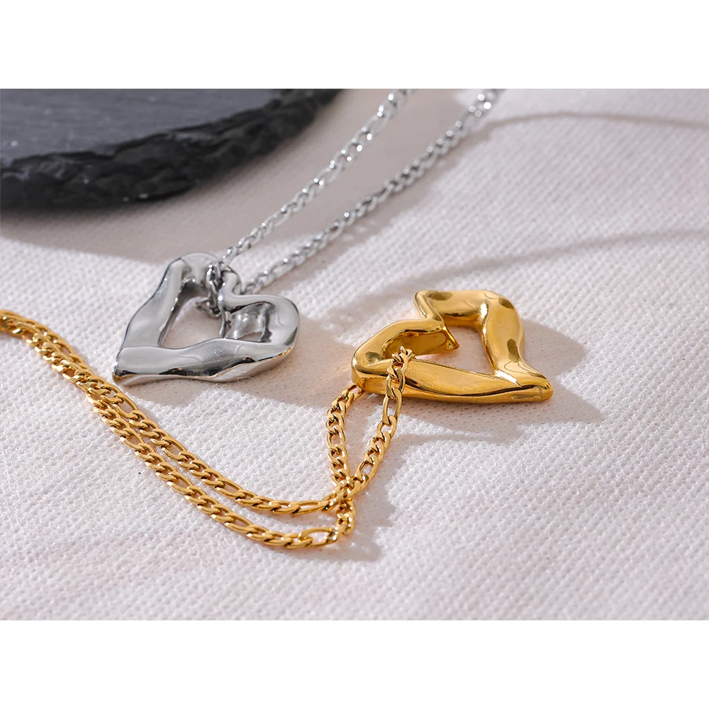 Yhpup 2024 Minimalist Heart Love Hollow Necklace Pendant 18K Plated