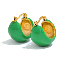 KESLEY Chunky Colorful Hoop Earrings Huggies 19K Gold Plated Hypoallergenic  Fashion Black White Green Enamel Geometric Stainless Steel Fashion Jewelry Waterproof