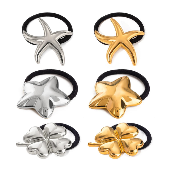 Stainless Steel 18K Gold Plated Glossy Four Clover Chubby Pentagram