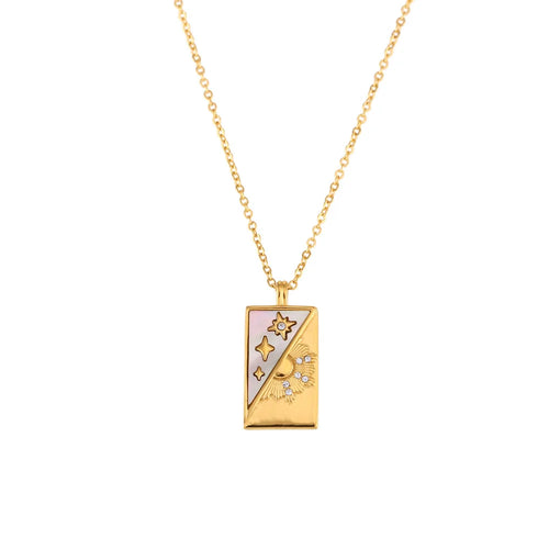 Tarot Card Necklace Stainless Steel 18K Gold Plated Square Pendant Necklaces Trending Jewelry