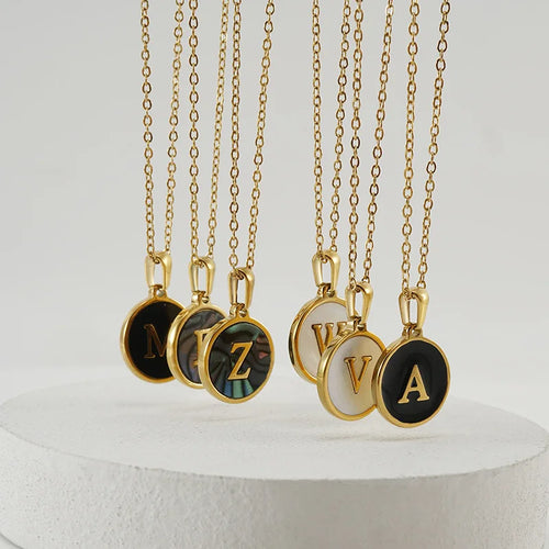 Initial Letter Necklaces Round Pendant Trending  Stainless Steel 18k Gold Chain Necklace Jewelry For Women