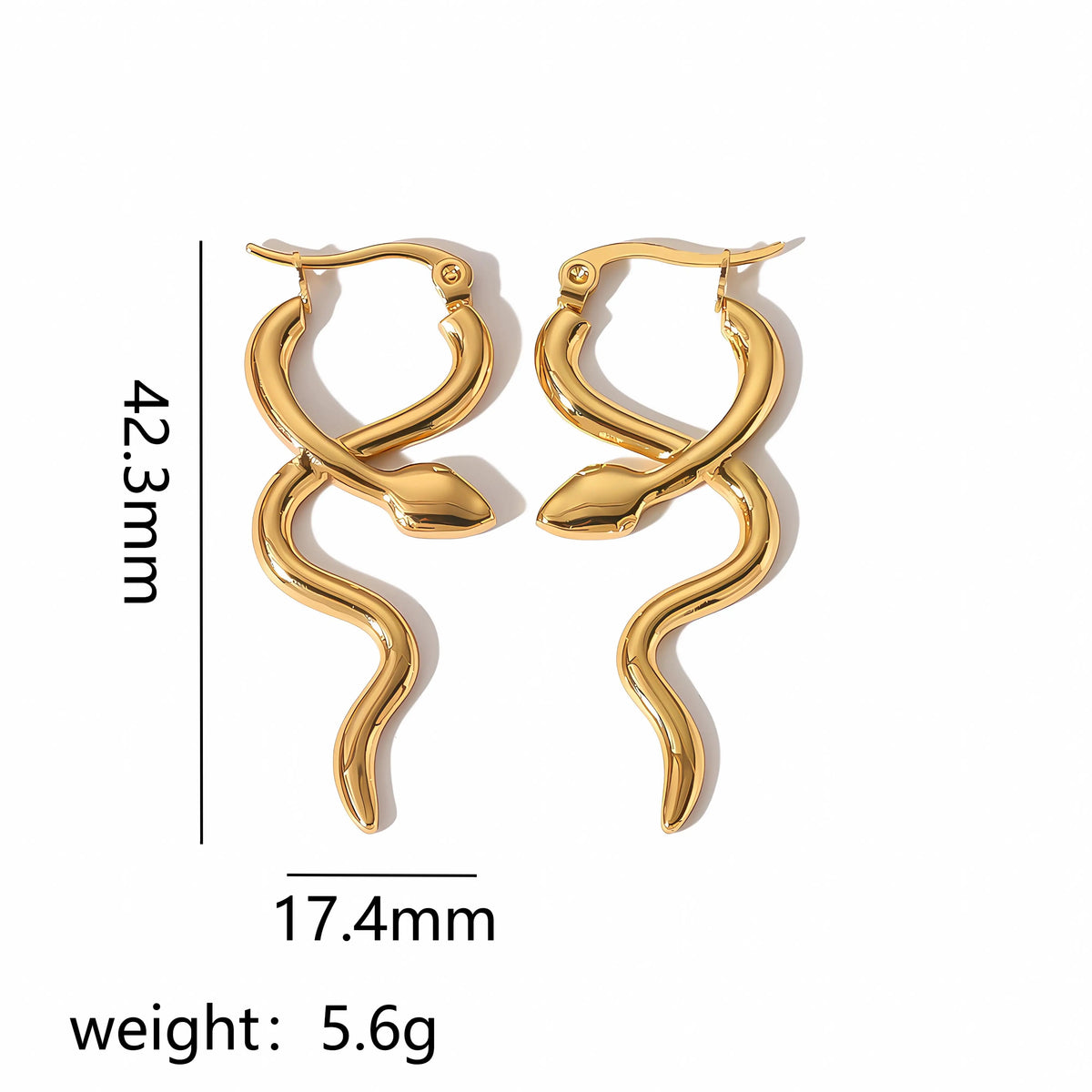 Snake Hoop Earrings 18K Gold plated stainless steel  Snake Hoops Waterproof Jewelry