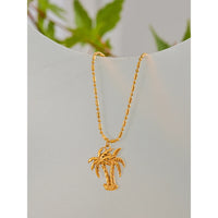 Yhpup Summer Coconut Tree Necklace Pendant 18K Gold Color PVD Plated