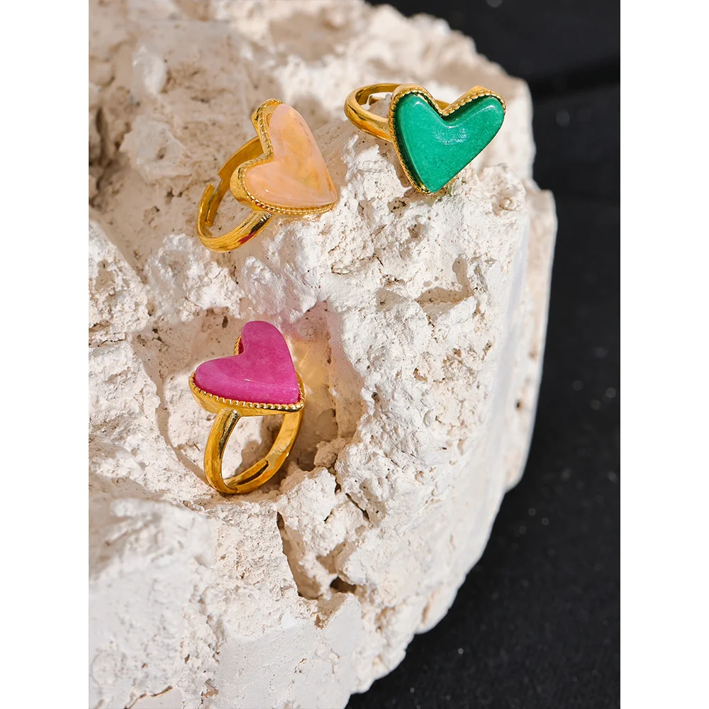 Yhpup Candy Sweet Y2K Natural Stone Stainless Steel Heart Love Open