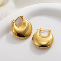 Fashion Glossy Stainless Steel Chunky Hoop Earrings for Women Gold KESLEY