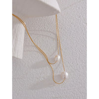 Yhpup Natural Freshwater Pearls Chain Double Layer Overlay Necklace