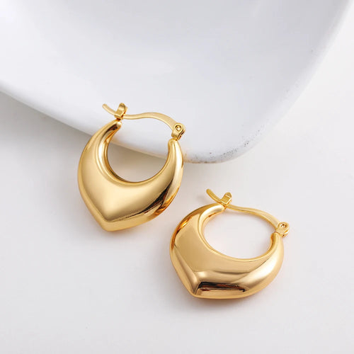 Fashion Glossy Stainless Steel Chunky Hoop Earrings for Women Gold KESLEY