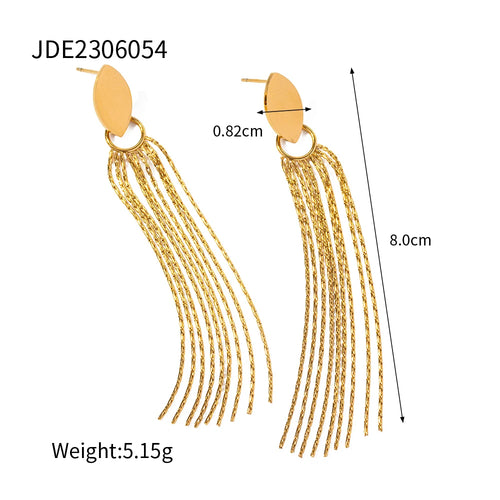 New KESLEY Dangle Earrings Waterproof 18K Gold Plated Fashion Stainless Steel Exaggerated Tassel Fringe Earrings