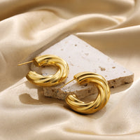 Fashion Chunky C Shape Twisted Hoop Earrings for Women Stainless Steel Jewelry Waterproof Hypoallergenic KESLEY