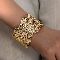 Vintage Smooth Irregular Twist Wide Bracelets For Women Gold Color