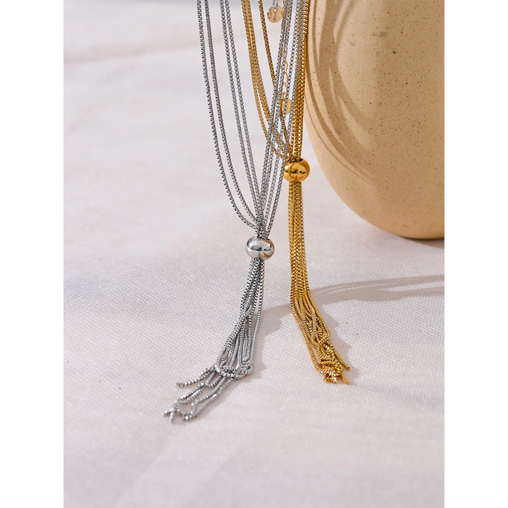 KESLEY Lariat Tassel Fringe Necklace 2024 Popular Stainless Steel Sweater Chain Long Pendant Necklace
