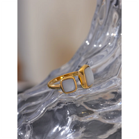 Yhpup Stylish Natural Shell Square Gold Color Ring for Women Exquisite
