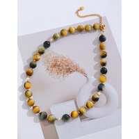 Yhpup Maillard Natural Stone Tiger Round Beads Chain Collar Necklace