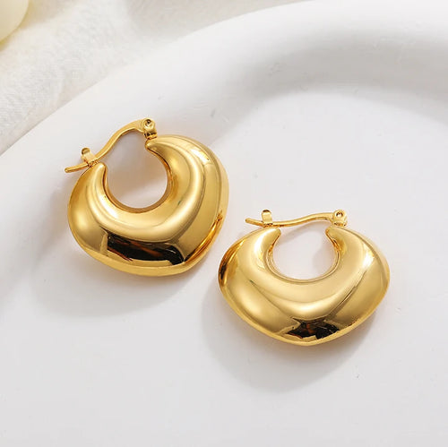 Fashion Glossy Stainless Steel Chunky Hoop Earrings for Women Gold KESLEY