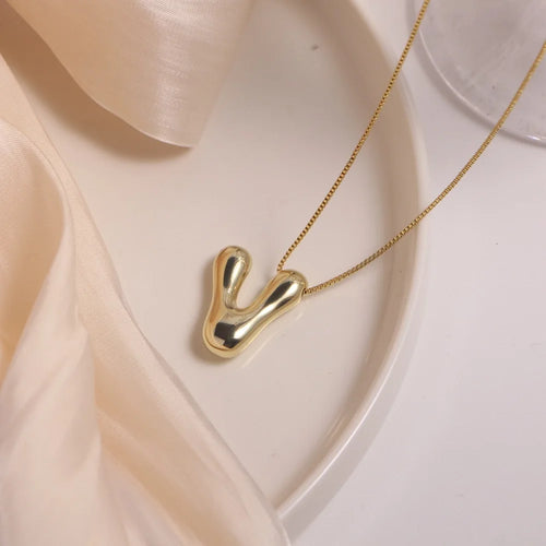 Name Bubble Letter Initial Necklaces Luxury Waterproof Gold Plated Balloon 26 Letter Jewelry Unisex KESLEY