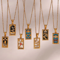 Tarot Card Necklace Stainless Steel 18K Gold Plated Square Pendant Necklaces Trending Jewelry