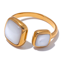 Yhpup Stylish Natural Shell Square Gold Color Ring for Women Exquisite