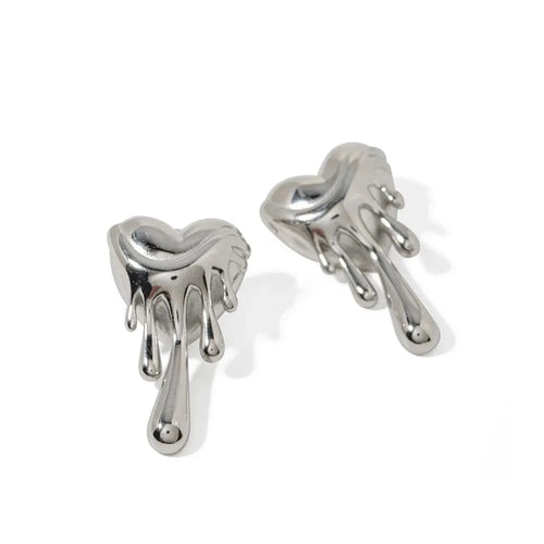 Heart Shape Paint Drip Art Waterproof Stainless Steel Stud Earrings For Women Hypoallergenic Big Studs