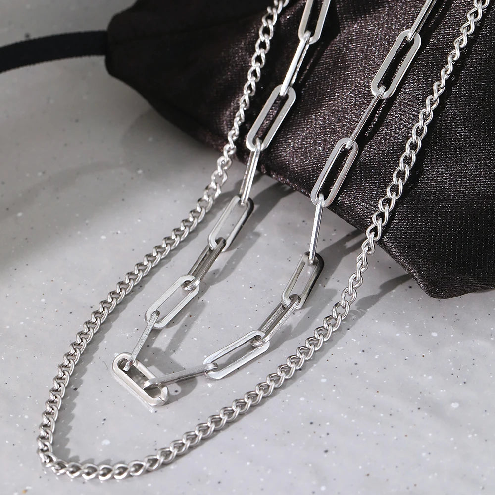 Stainless Steel Necklaces Classic Vintage Paper Clip Multilayer Chain