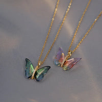 Butterfly Necklace Stainless Steel Gold Plated Gradient Pink Color Butterfly Crystal Pendant Necklace For Women Luxury Jewelry