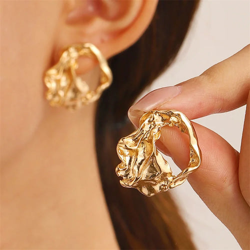 Big Mid Flower Stud Earrings Gold Plated Waterproof Luxury Jewelry KESLEY