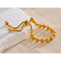 KESLEY Ball Bracelet 18K Gold Color PVD Plated Metal Beads Chain Adjustable Bracelet Bangle Statement Waterproof Summer Daily Jewelry