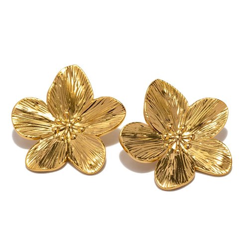 KESLEY Flower Stud Earrings Hypoallergenic Tarnish Free Vintage 18k Gold Stainless Steel Flower Metal