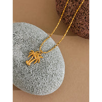 Yhpup Summer Coconut Tree Necklace Pendant 18K Gold Color PVD Plated