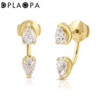 DPLAOPA 925 New Sterling Silver Gold Pear CZ Zircon Stud Earring Clips