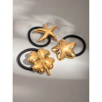 Stainless Steel 18K Gold Plated Glossy Four Clover Chubby Pentagram