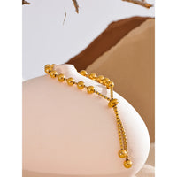 KESLEY Ball Bracelet 18K Gold Color PVD Plated Metal Beads Chain Adjustable Bracelet Bangle Statement Waterproof Summer Daily Jewelry