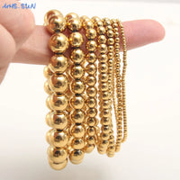 KESLEY Ball Bracelets Trend Stretch Stainless Steel Bracelets Gold Sliver Color 2MM