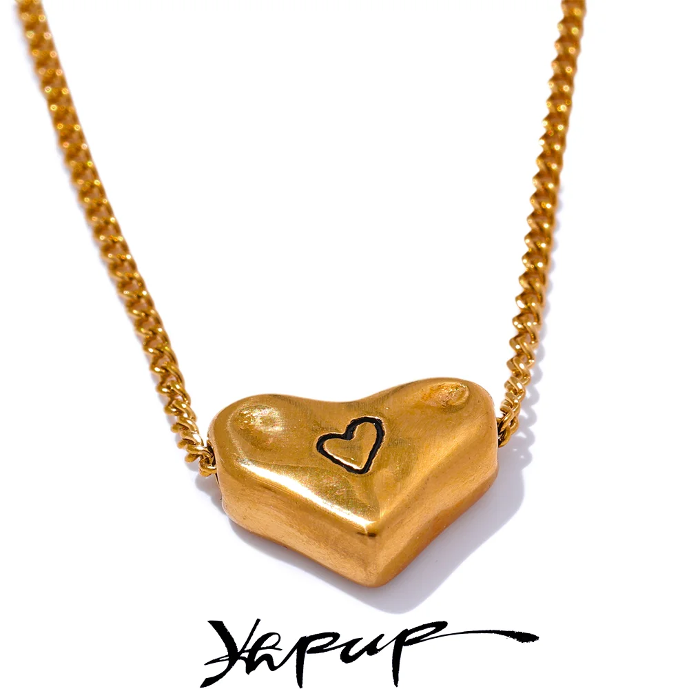 Yhpup Unique Chic Cast Heart Love Pendant Necklace 18K Gold PVD Plated