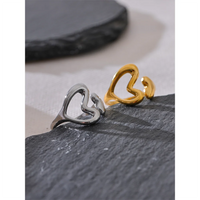 Yhpup Stainless Steel Heart Love Hollow Minimalist Ring Chic 18K PVD