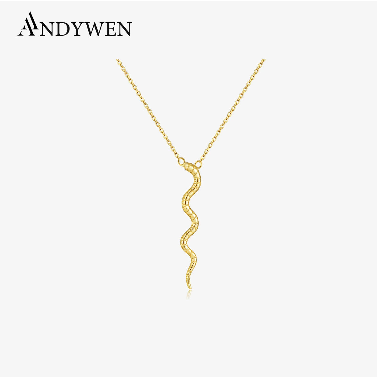 ANDYWEN 925 Sterling Silver Gold Snake Pendant Women Luxury Long Chain