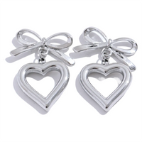 KESLEY New Stainless Steel Bow Tie Heart Love Hollow Drop Earrings