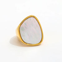 KESLEY Mother of Pearl Chunky 18K Gold PVD Waterproof & Tarnish Free Statement Ring