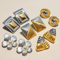 KESLEY Geometric Texture Stainless Steel Earrings 18K Gold Plated Chunky Statement Waterproof Hypoallergenic Jewelry