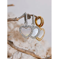 KESLEY Heart Dangle Charm Earrings Cubic Zirconia Stainless Steel Shell Acrylic Heart Drop Earrings