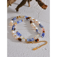 Yhpup Natural Stone Freshwater Pearl Lapis Lazuli Beads Chain Handmade