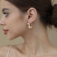 Smooth Gold Plated Irregular Chunky Hoop Earrings for Women C Shape Statement Earrings Hypoallergenic Waterproof KESLEY