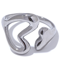 Yhpup Stainless Steel Heart Love Hollow Minimalist Ring Chic 18K PVD