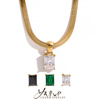 Yhpup Exquisite Geometric Square Cubic Zirconia Drop Snake Chain