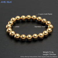 KESLEY Ball Bracelets Trend Stretch Stainless Steel Bracelets Gold Sliver Color 2MM