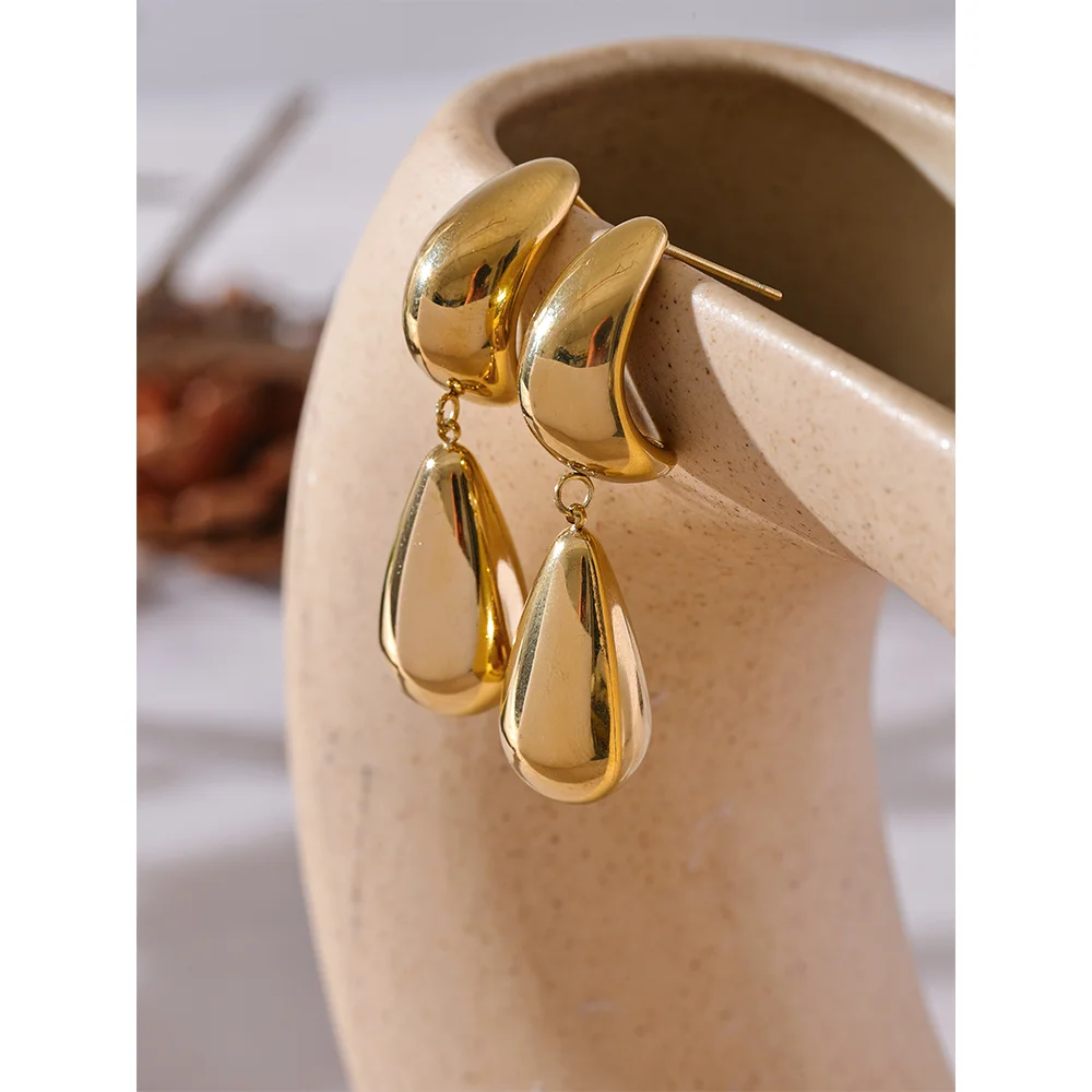 KESLEY Ball Earrings Dome Drop Style Waterproof Charm Stainless Steel Water Drop Teardrop Dangle Earrings