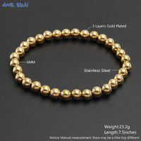 KESLEY Ball Bracelets Trend Stretch Stainless Steel Bracelets Gold Sliver Color 2MM