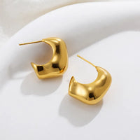 Fashion Glossy Stainless Steel Chunky Hoop Earrings for Women Gold KESLEY