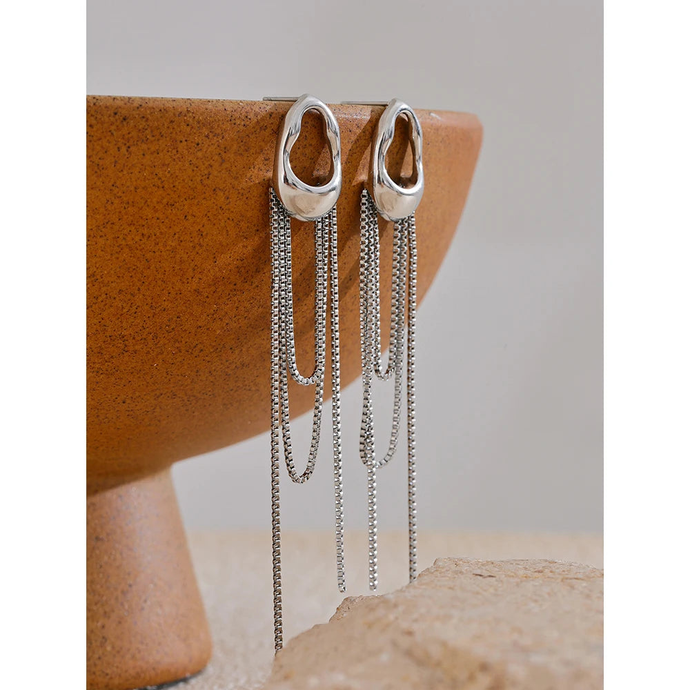 Yhpup 316L Stainless Steel Geometric Tassel Chain Drop Dangle Earrings