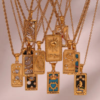Tarot Card Necklace Stainless Steel 18K Gold Plated Square Pendant Necklaces Trending Jewelry