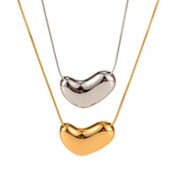 Heart Bean Necklace 18K Gold Plated Stainless Steel Snake Chain Waterproof Hypoallergenic